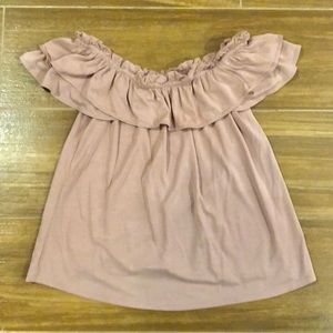 2 for $14-Off shoulder strapless ruffled blush top